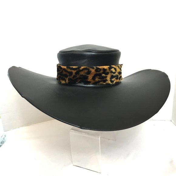 70’s Style Blk Faux Leather Pimp Big Daddy Hat Vtg - Picture 5 of 12